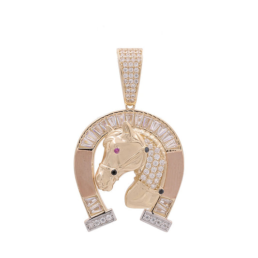 14K Yellow and Rose Gold Horse Pendant with Cubic Zirconias