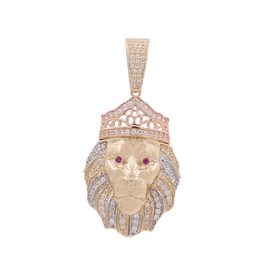 14K Yellow and Rose Gold Lion Pendant with Cubic Zirconias