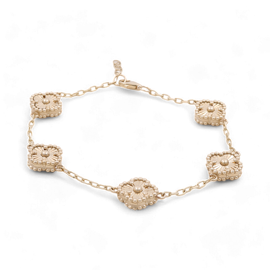 14K Yellow Gold Fashion 5 Flowers Bracelet