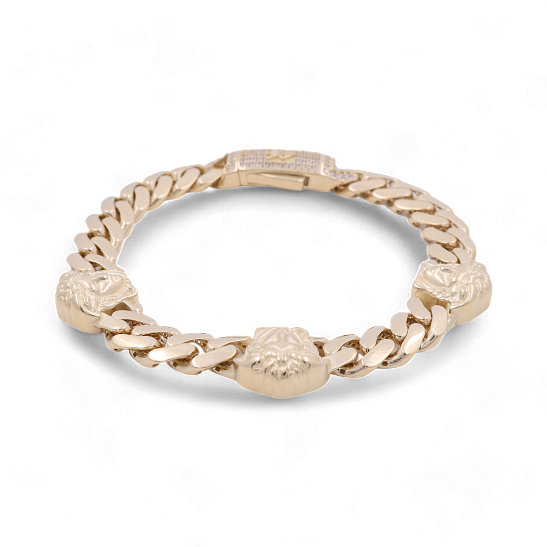 14K Yellow Gold Women's Medusa Bracelet with Cubic Zirconias