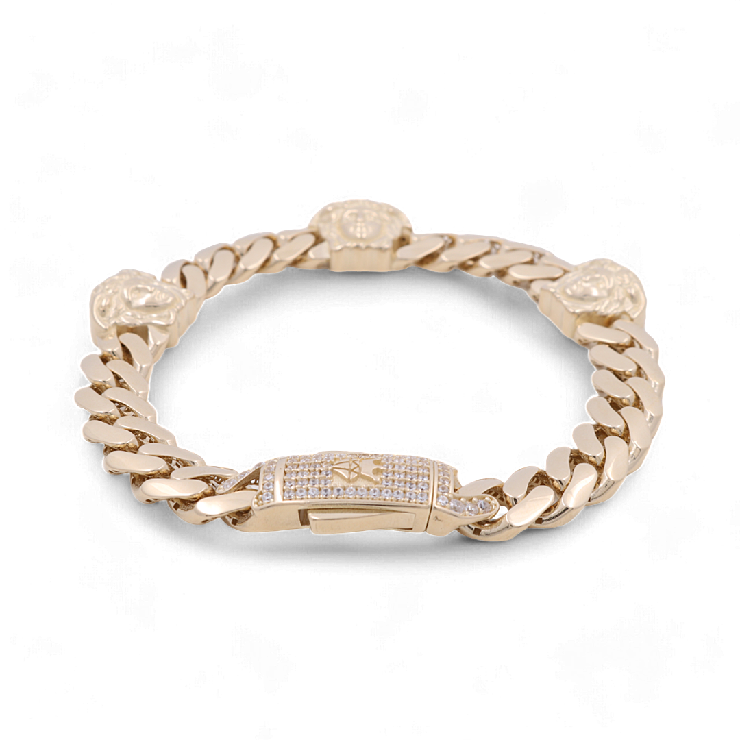 14K Yellow Gold Women's Medusa Bracelet with Cubic Zirconias
