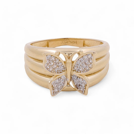 14K Yellow Gold Butterfly Women's Ring with Cubic Zirconias