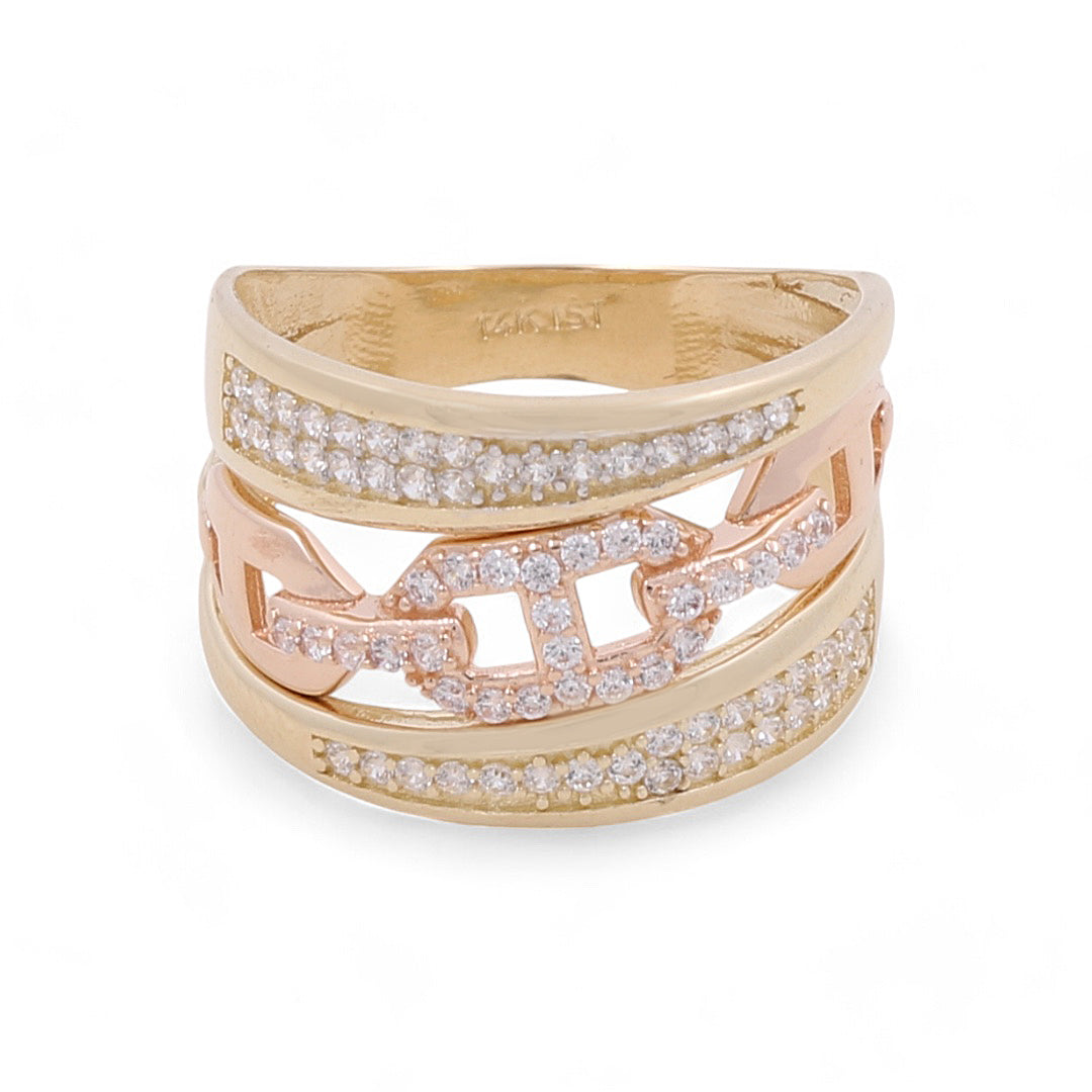 14K Yellow and Rose Gold Fashion Women's Ring with Cubic Zirconias