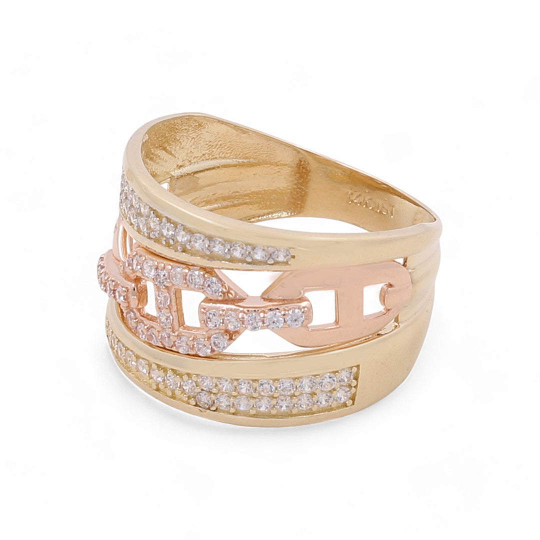 14K Yellow and Rose Gold Fashion Women's Ring with Cubic Zirconias