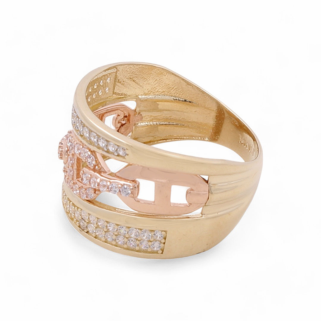 14K Yellow and Rose Gold Fashion Women's Ring with Cubic Zirconias