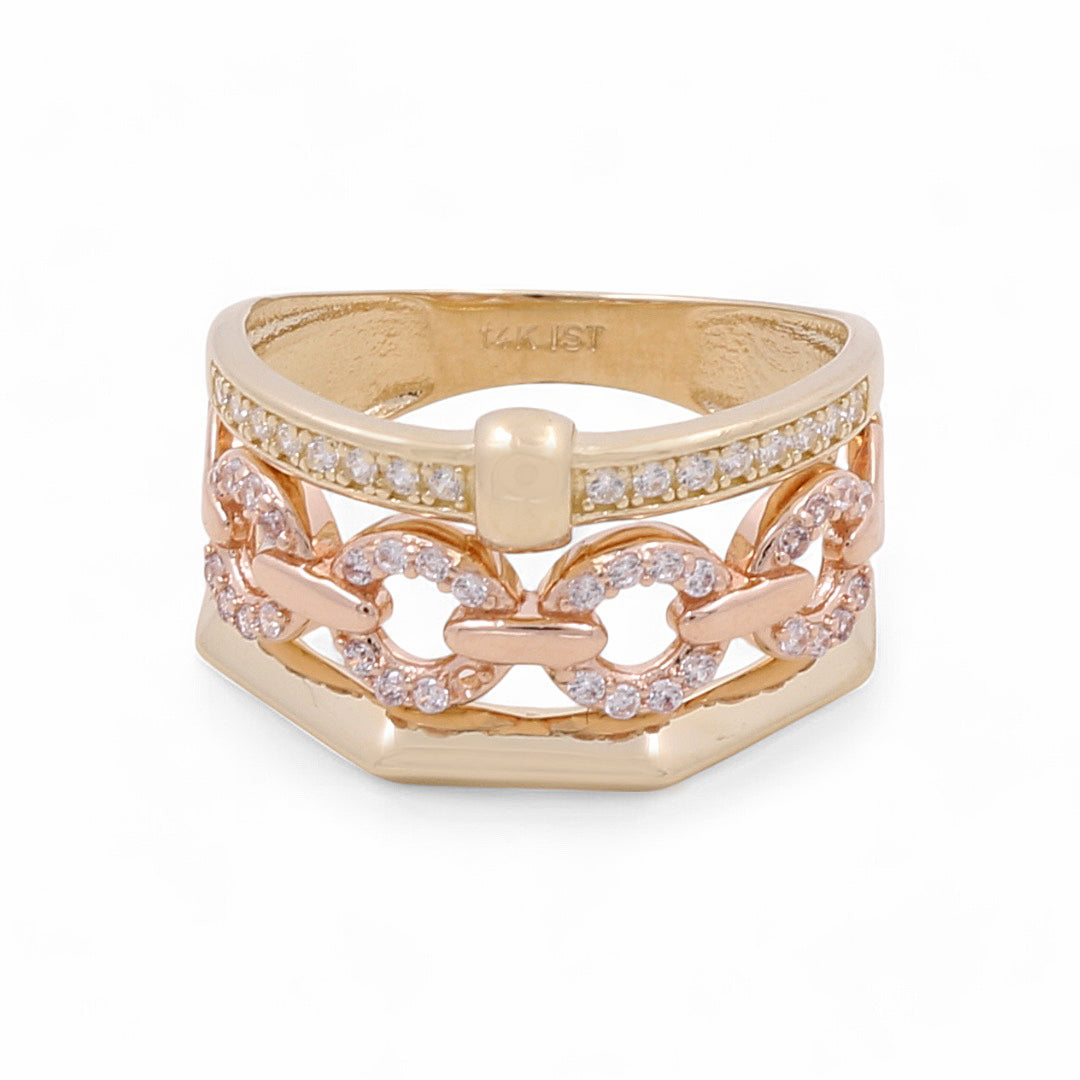14K Yellow and Rose Gold Fashion Women's Ring with Cubic Zirconias
