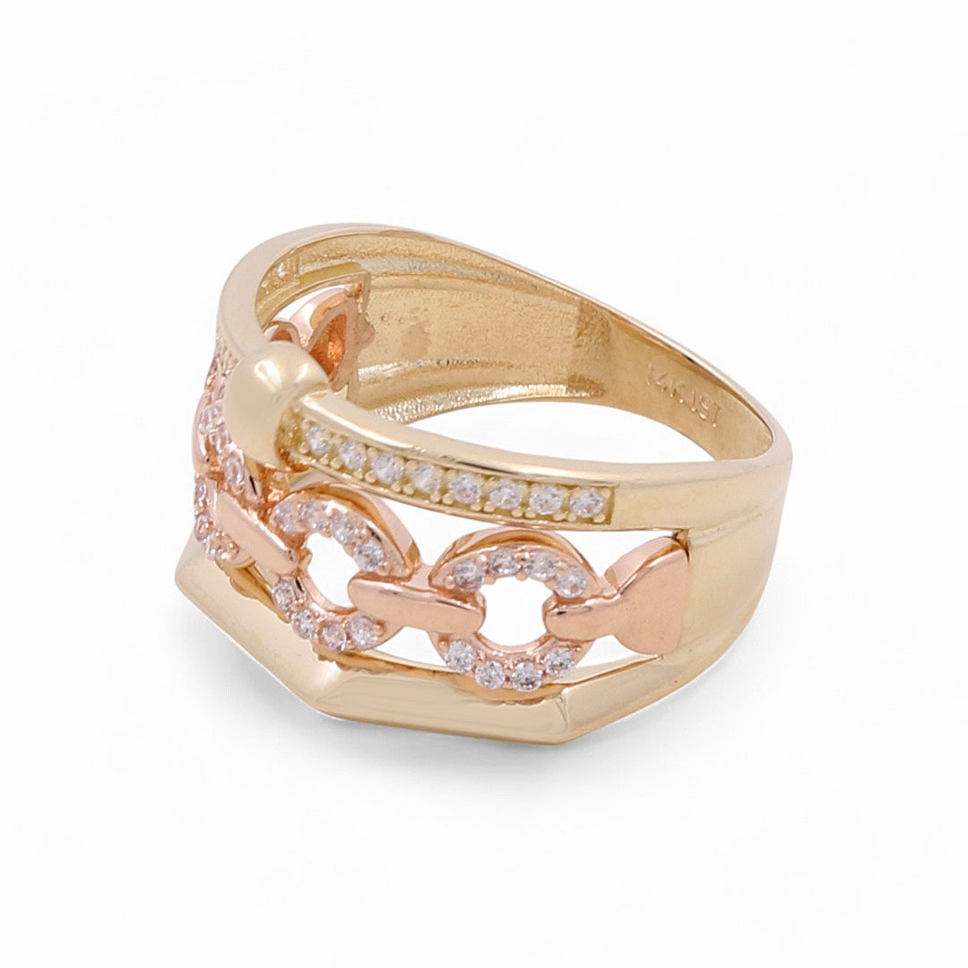 14K Yellow and Rose Gold Fashion Women's Ring with Cubic Zirconias