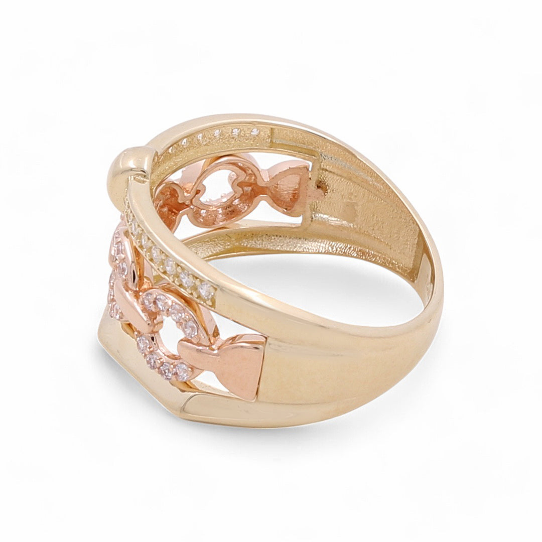 14K Yellow and Rose Gold Fashion Women's Ring with Cubic Zirconias
