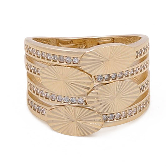 14K Yellow Gold Leafs Women's Ring with Cubic Zirconias