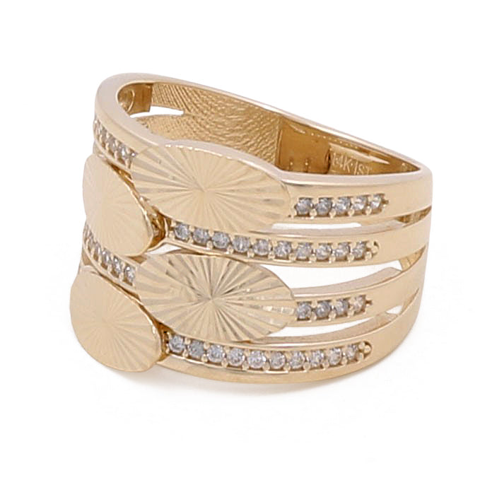 14K Yellow Gold Leafs Women's Ring with Cubic Zirconias