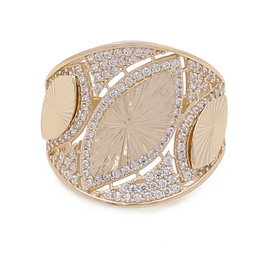 14K Yellow Gold Leafs Women's Ring with Cubic Zirconias