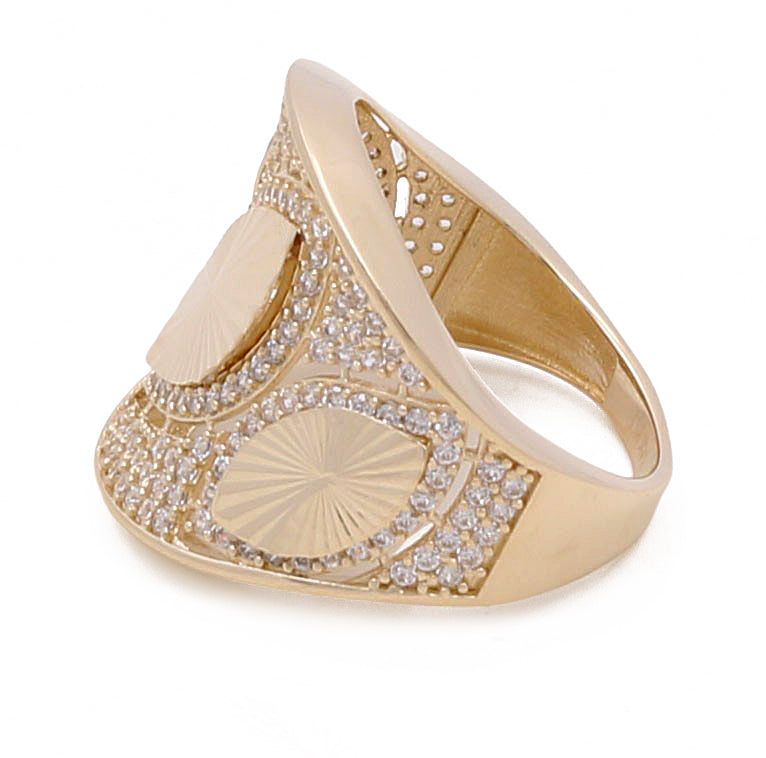 14K Yellow Gold Leafs Women's Ring with Cubic Zirconias