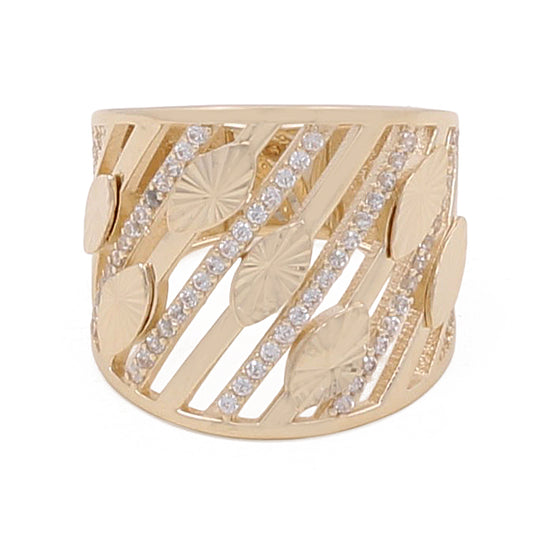14K Yellow Gold Leaf Women's Ring with Cubic Zirconias