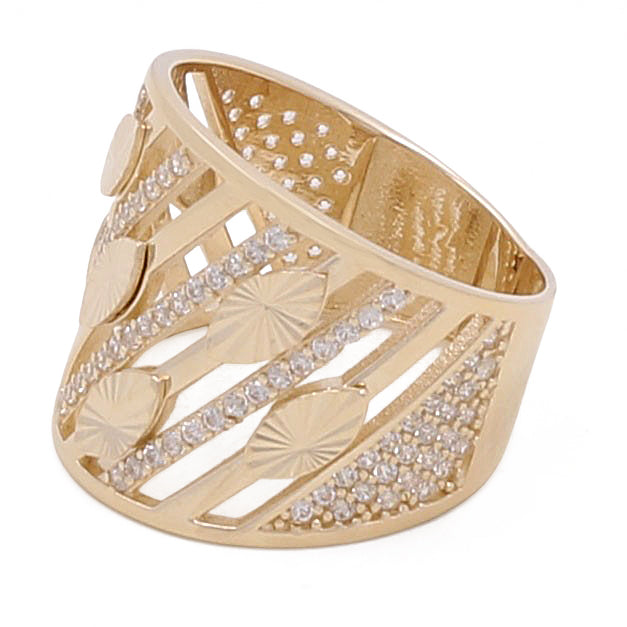 14K Yellow Gold Leaf Women's Ring with Cubic Zirconias