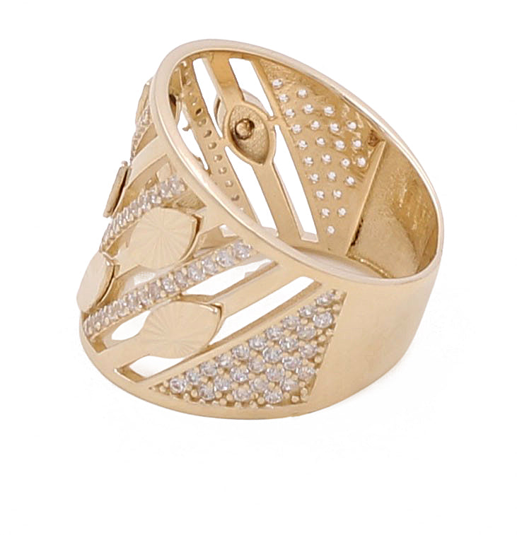 14K Yellow Gold Leaf Women's Ring with Cubic Zirconias