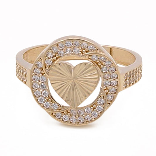 14K Yellow Gold Heart Women's Ring with Cubic Zirconias