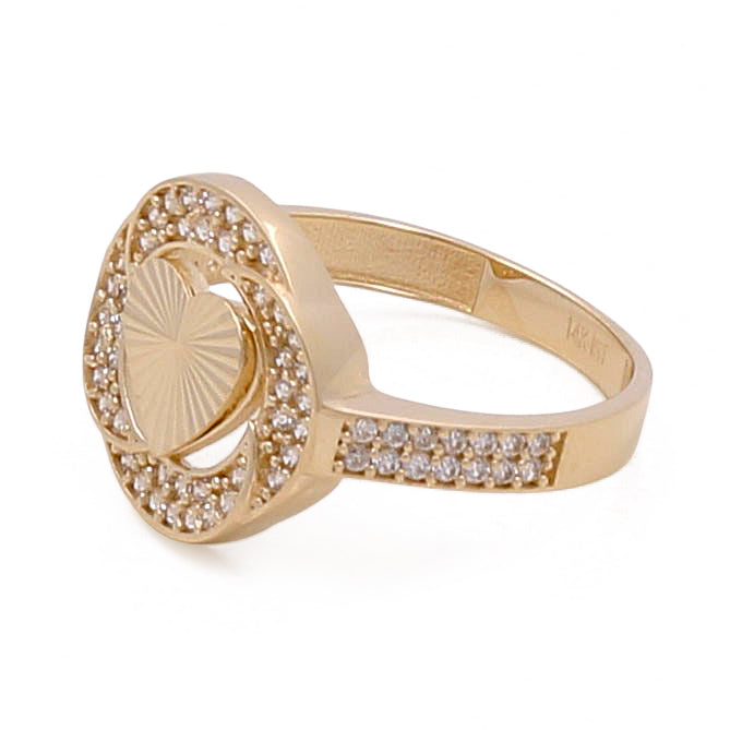 14K Yellow Gold Heart Women's Ring with Cubic Zirconias
