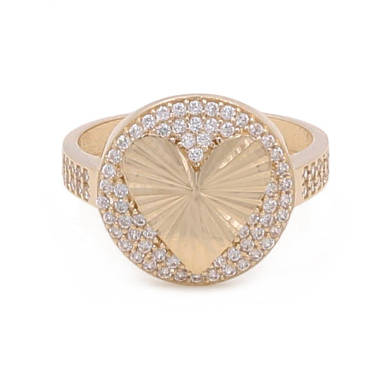 14K Yellow Gold Heart Women's Ring with Cubic Zirconias