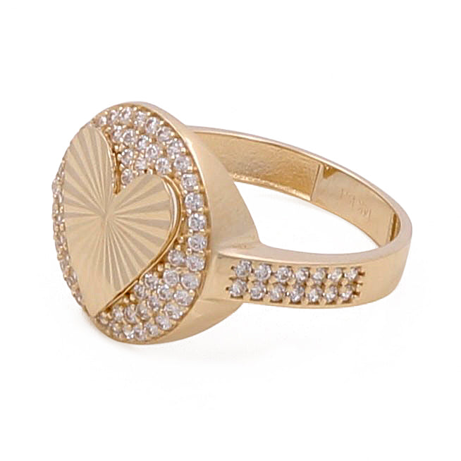 14K Yellow Gold Heart Women's Ring with Cubic Zirconias