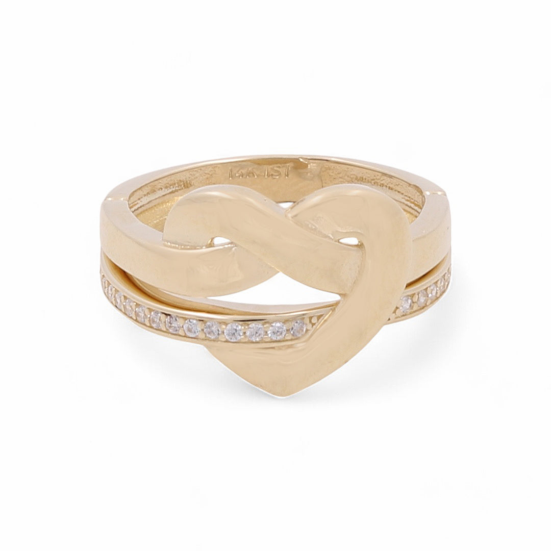14K Yellow Gold Twist Heart Women's Ring with Cubic Zirconias