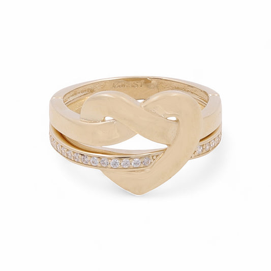 14K Yellow Gold Twist Heart Women's Ring with Cubic Zirconias