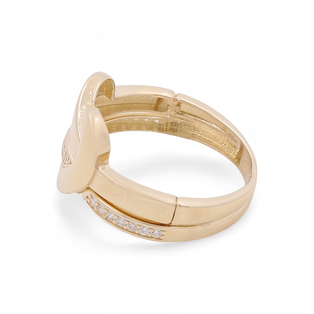 14K Yellow Gold Twist Heart Women's Ring with Cubic Zirconias