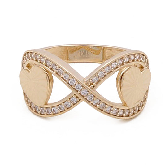 14K Yellow Gold Hearts Women's Ring with Cubic Zirconias