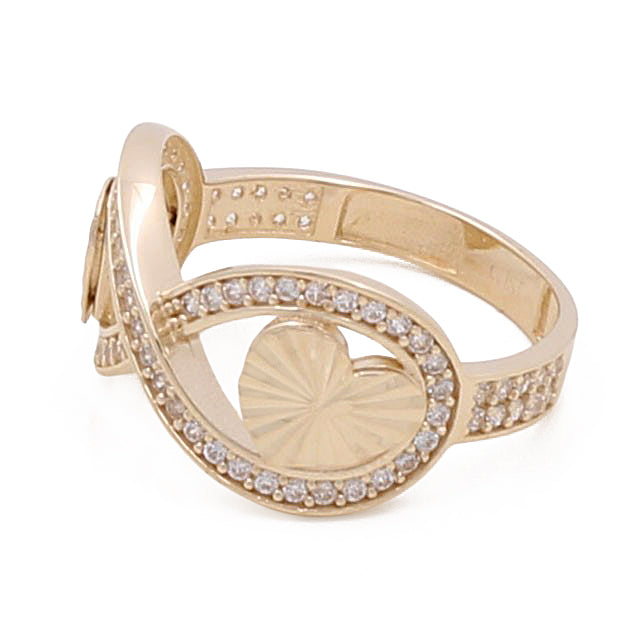 14K Yellow Gold Hearts Women's Ring with Cubic Zirconias