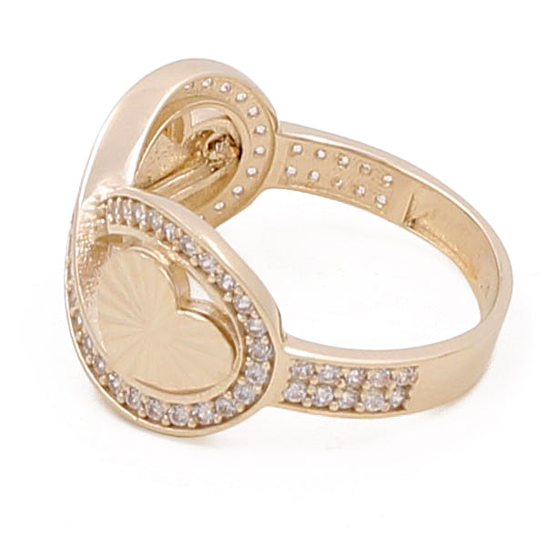 14K Yellow Gold Hearts Women's Ring with Cubic Zirconias