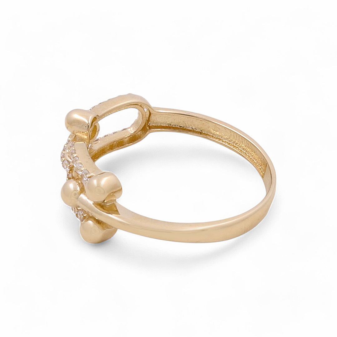 14K Yellow Gold Fashion Link Women's Ring with Cubic Zirconias