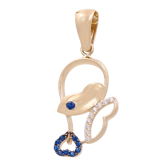 14K Yellow Gold Kisses and Heart Pendant with Cubic Zirconias