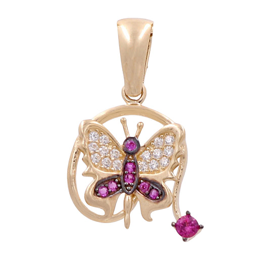 14K Yellow Gold Butterfly Pendant with Cubic Zirconias