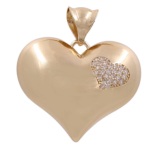 14K Yellow Gold Fashion Heart Pendant with Cubic Zirconias