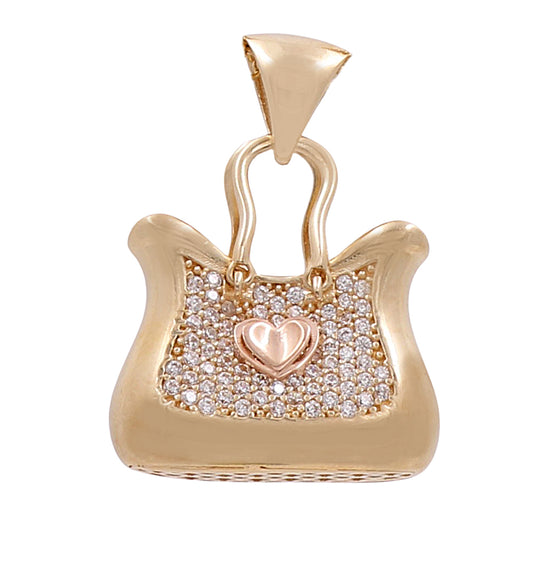 14K Yellow and Rose  Gold Fashion Bag with Cubic Zirconias Pendant