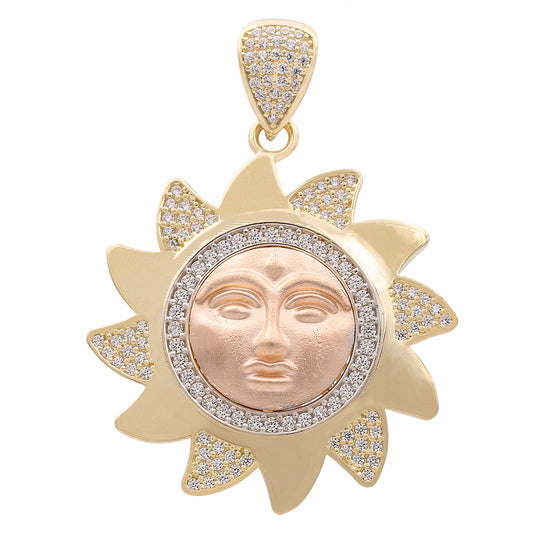 14K Yellow and Rose Gold Fashion Sun Pendant with Cubic Zirconias