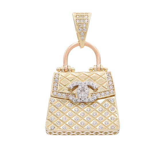 14K Yellow Gold Fashion Bag Pendant with Cubic Zirconias