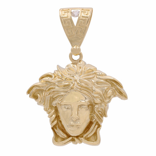 Gold Medusa Head Pendant with Cubic Zirconias