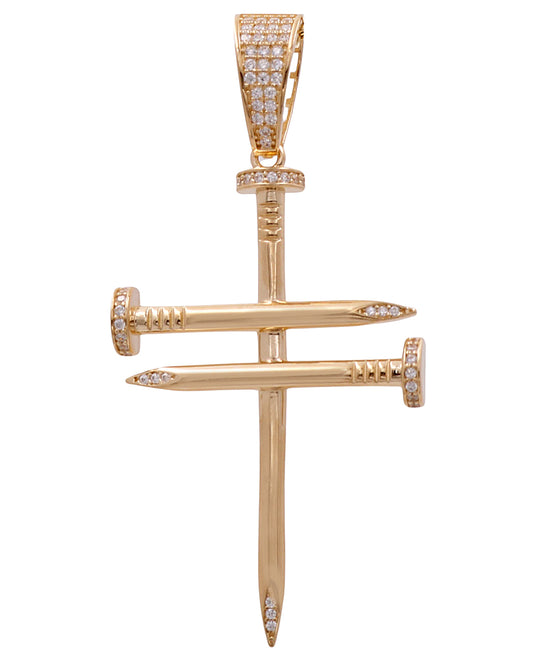 14K Yellow Gold Nail Cross with Cubic Zirconias Pendant