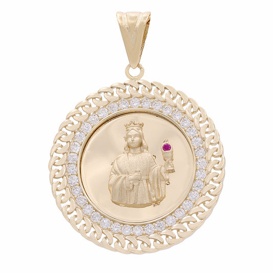 14K Yellow Gold Saint Pendant with Cubic Zirconias