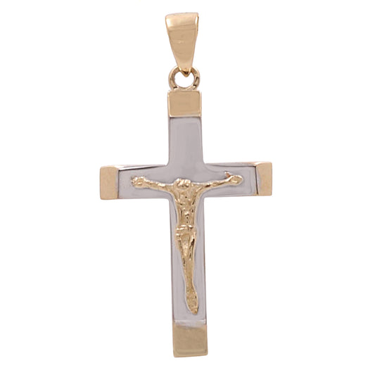 14K Yellow and White Gold Jesus on the Cross Pendant