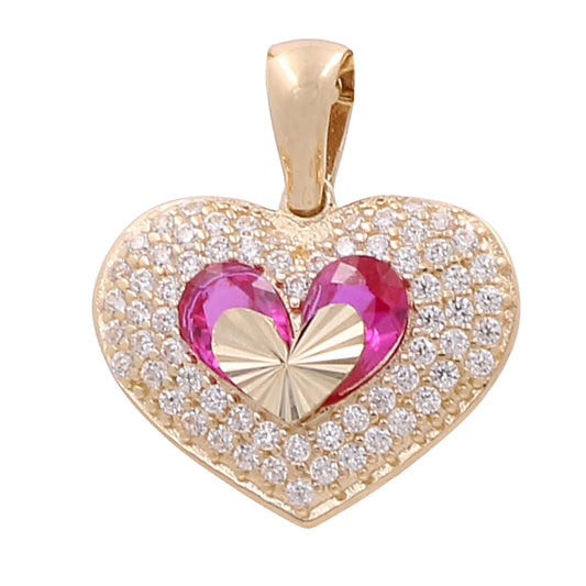 14K Yellow Gold Heart Pendant with Cubic Zirconias