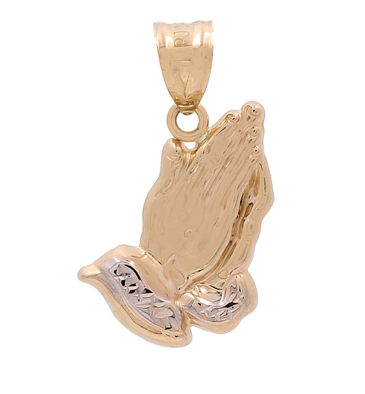 14K Yellow Gold Praying Hands Pendant