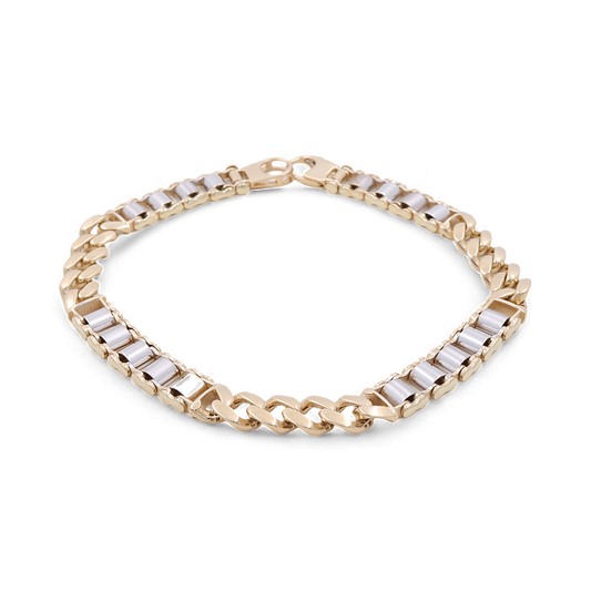 14K Yellow and White Gold Fashion Italian Link Bracelet