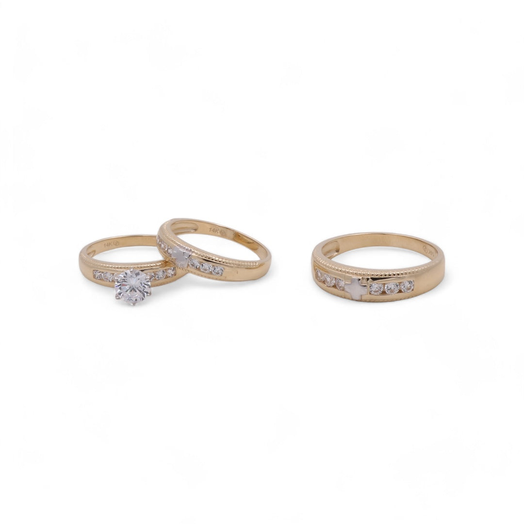 14K Yellow Gold Bridal Trio Set with Cubic Zirconias