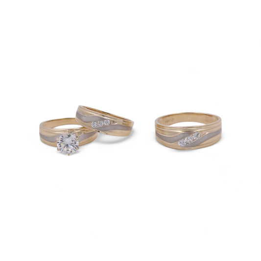 14K Yellow Gold Bridal Trio Set with Cubic Zirconias