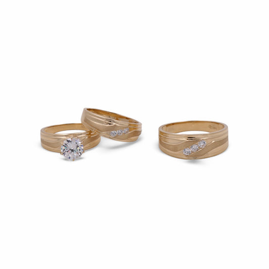 14K Yellow Gold Bridal Trio Set with Cubic Zirconias