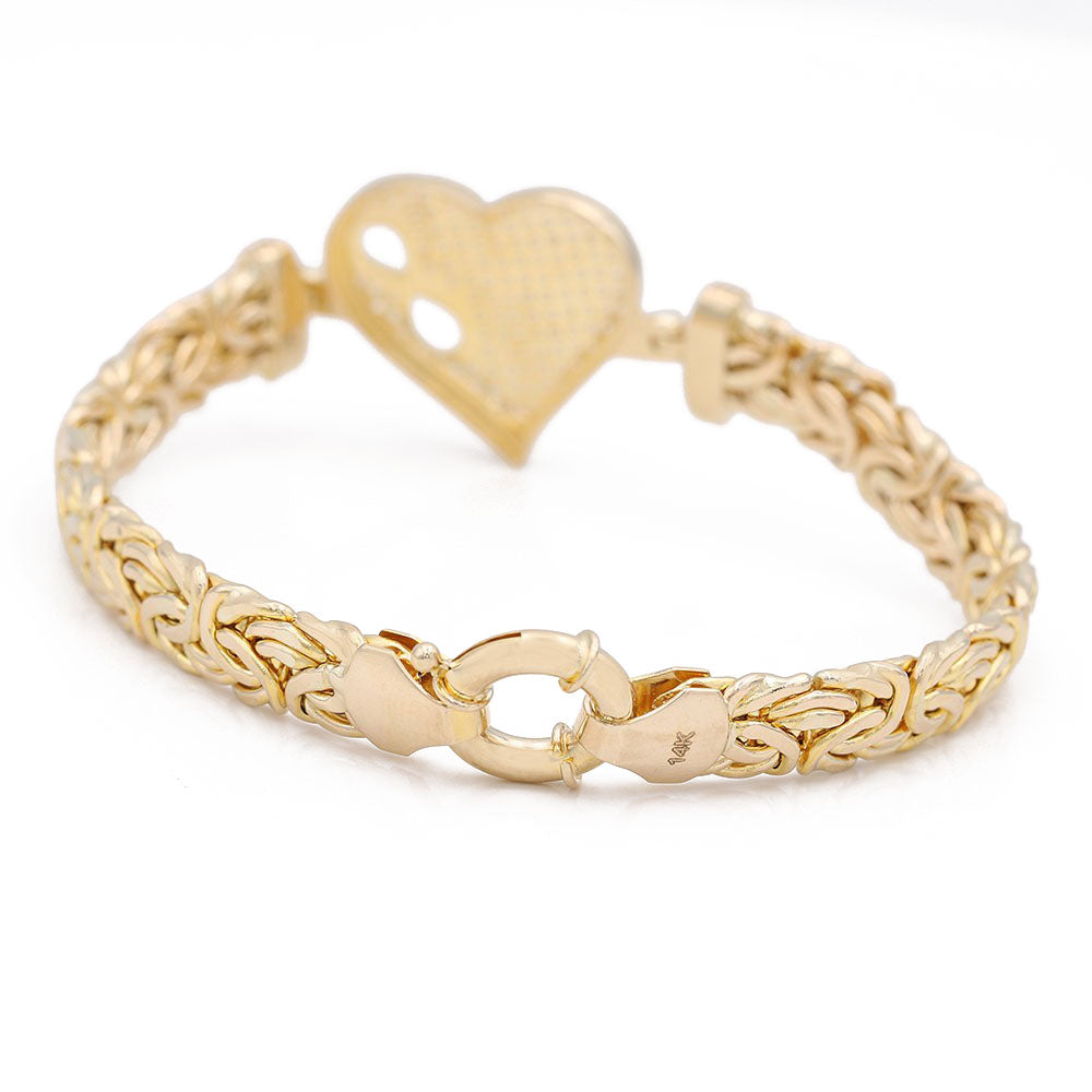 14K Yellow Gold Fashion Heart Bracelet with Cubic Zirconias