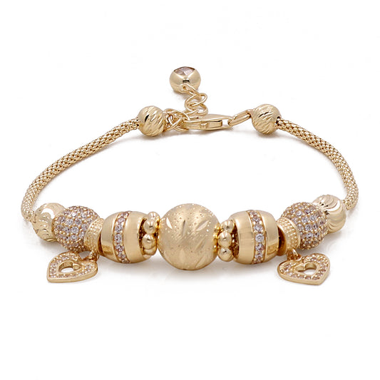 14K Yellow Gold Women's Fashion Link Beads Bracelet with Cubic Zirconias