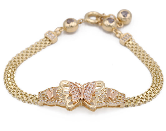 14K Yellow and Rose Gold Fashion Butterfly Bracelet with Cubic Zirconias