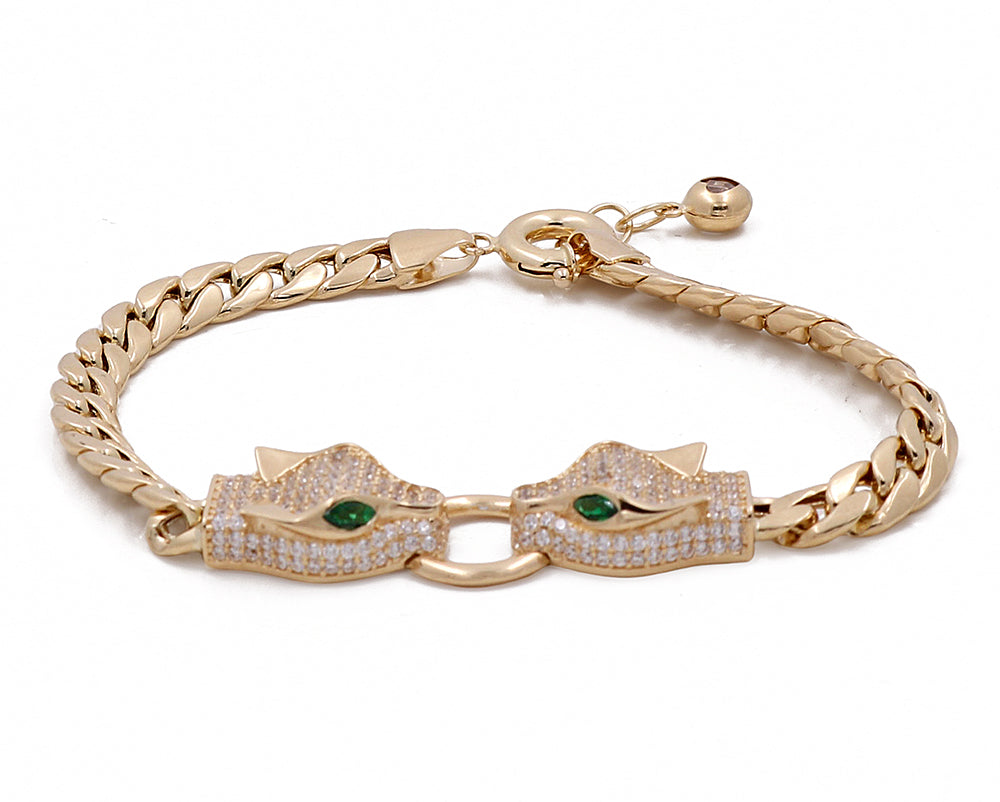 14K Yellow Gold Women's Fashion Dragon Heads with Cubic Zirconias Bracelet